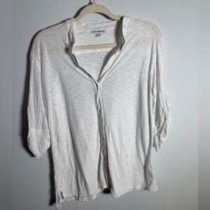 James Perse Slub Knit Button Henley Top White Minimalist‎ Coastal Capsule Size 2